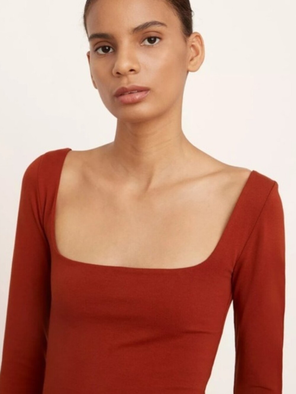 Vince Square Neck Top S Terracotta Long Sleeve Minimalist Capsule Wardrobe